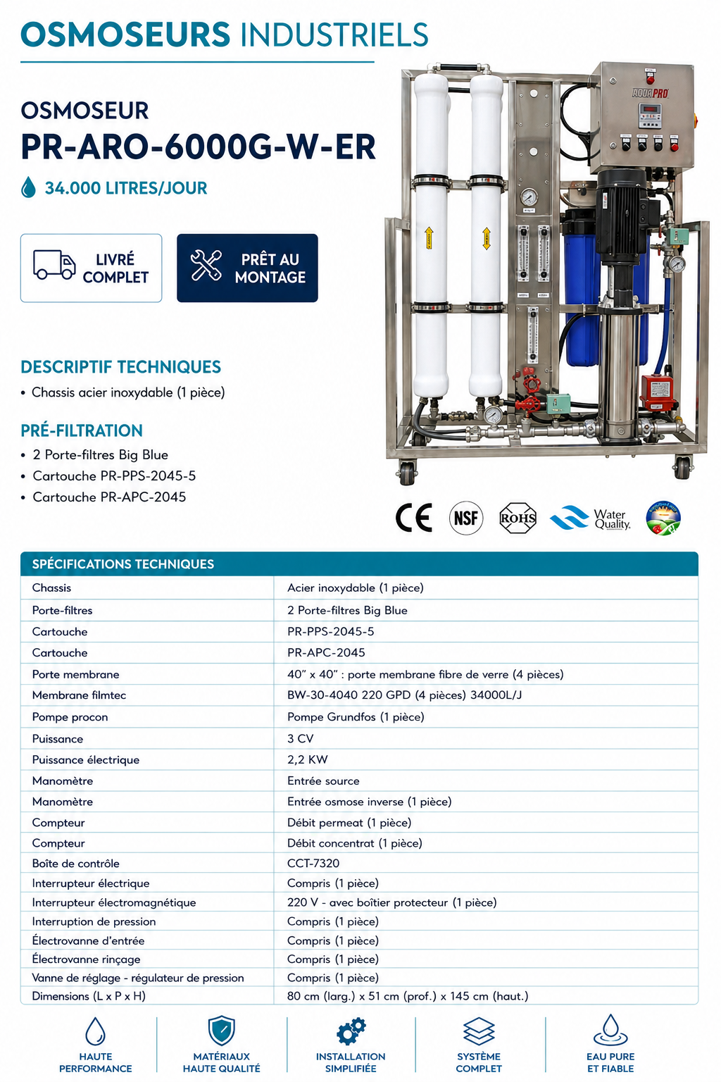 Osmoseur Industriel Aquapro PR-ARO-6000G-W-ER — 34 000 LitresJour